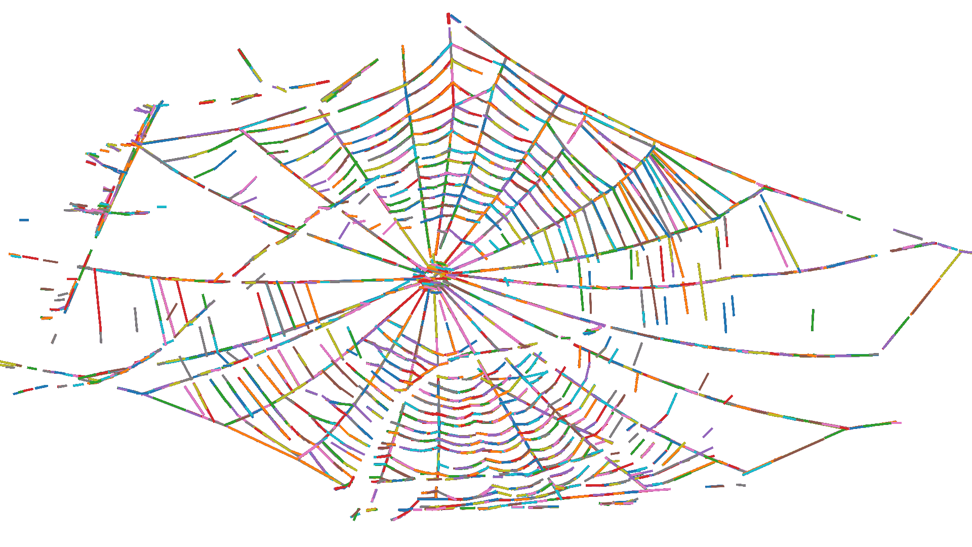Visualised Hough line transform of a spider web.